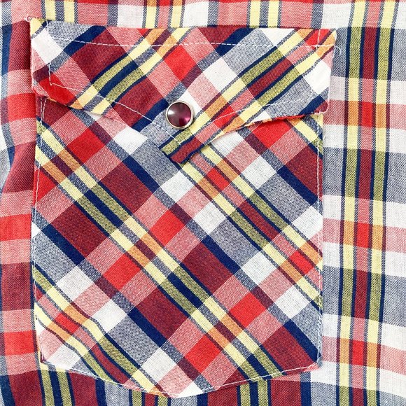 1980's Wrangler Snap Button Plaid Cotton Long Sleeve Shirt, Women's M - Picture 4 of 13